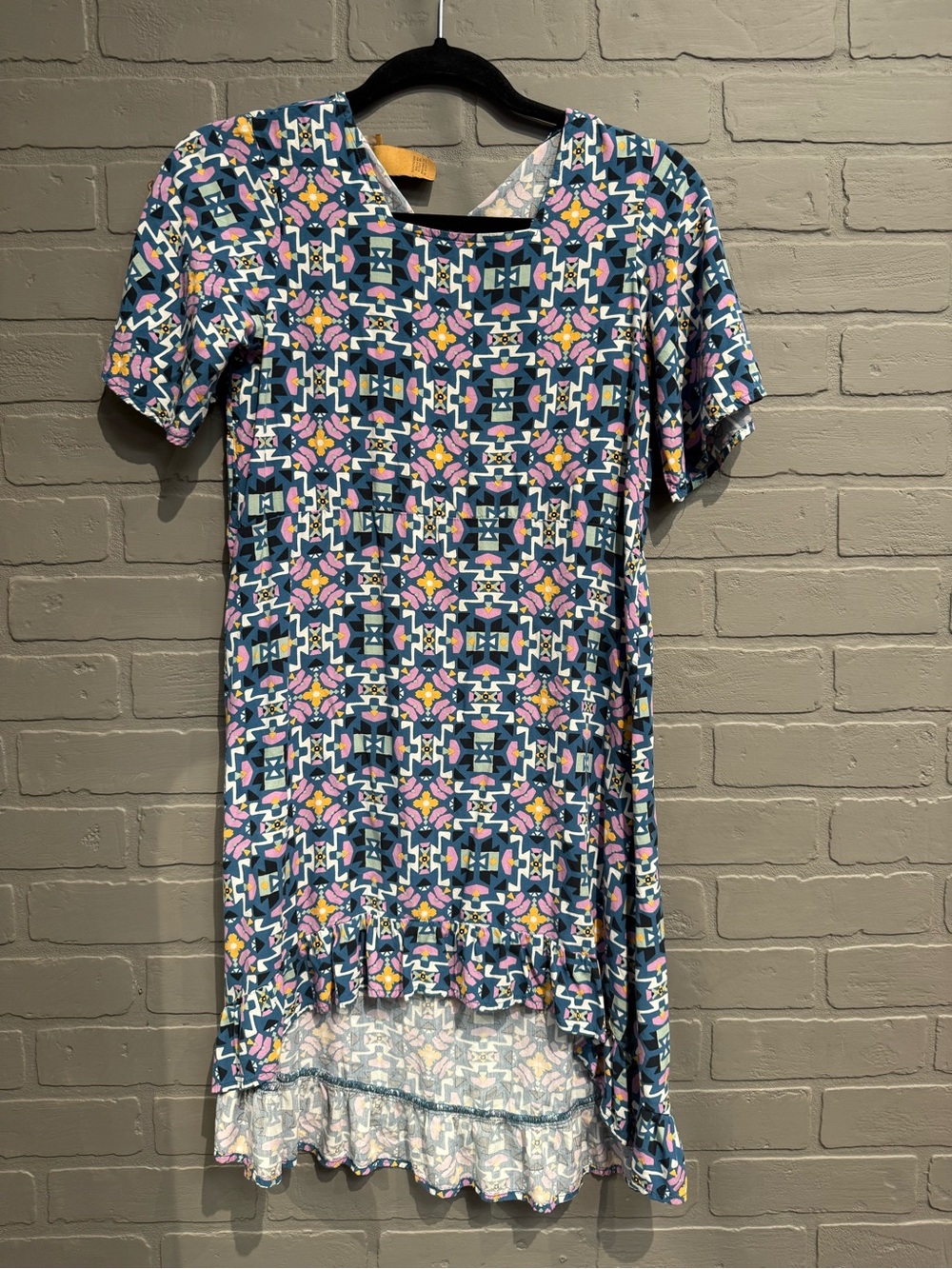 Wrangler Teal, Pink and Cream Geo Floral High-Low Tee Dress